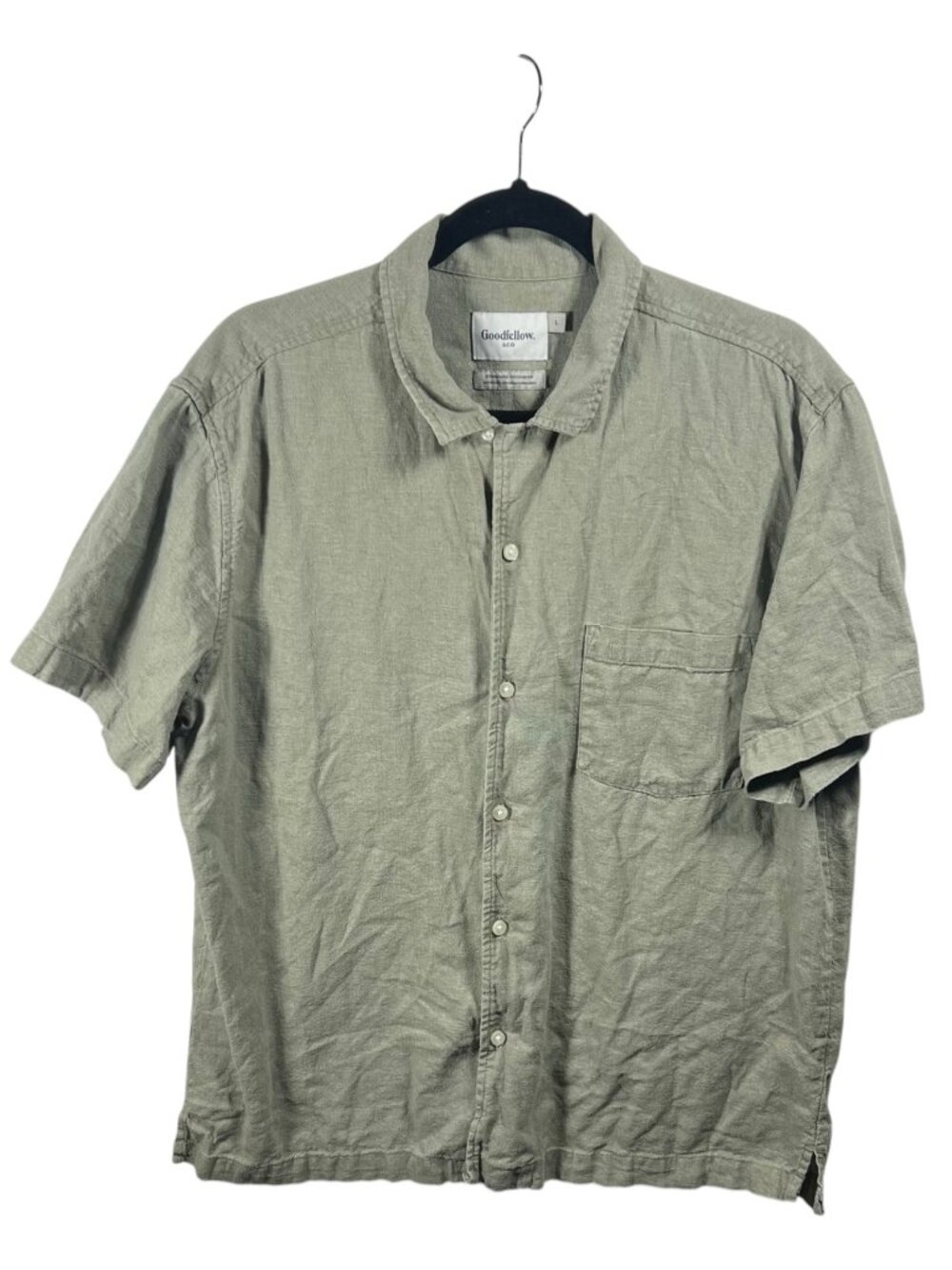 Goodfellow Shirt Mens Button Down Short Sleeve Large Linen Camp Beach Travel